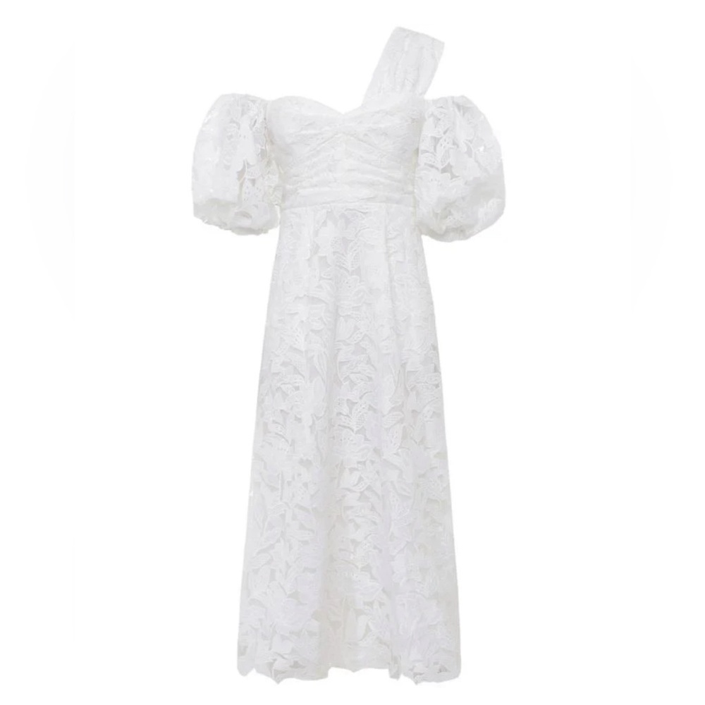 Self-Portrait White Lace Midi Dress